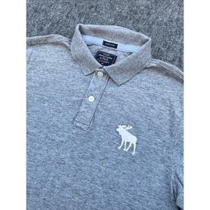 Original Abercrombie & Fitch Muscle Polo Men Medium Large Moose‎ Logo Grey/white